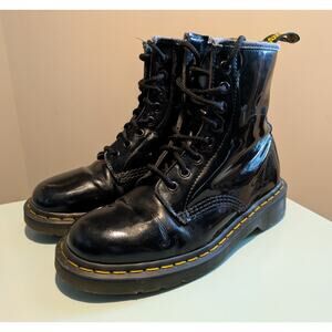 Dr. Martens Boots, Black Patent Leather 1460 Eight Eyelets - Women Size 6